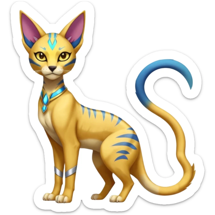 Modern furry anthro futuristic shiny colorful Bastet-Sphynx-Lombax-Zeraora-Renamon-fusion (full body) sticker