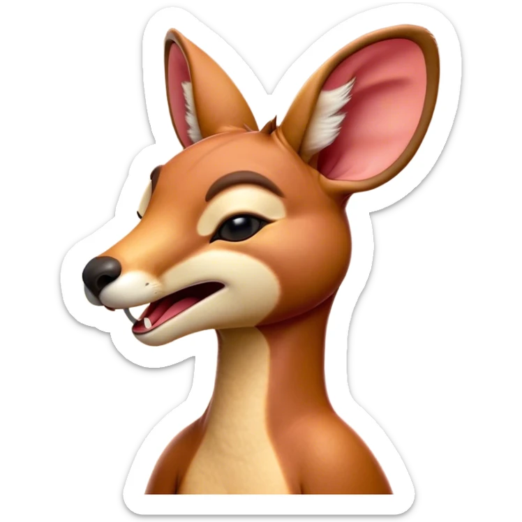 Cinematic Cute Yawning Adult Red Kangaroo Portrait Emoji, Head tilted slightly with a dramatic, wide-open yawn, showcasing a sturdy, reddish form with a distinct red kangaroo-shaped head, a relaxed elongated snout, and sleepy, half-closed eyes, Simplified yet irresistibly adorable features, highly detailed, glowing with a soft, cozy outback glow, high shine, relaxed yet expressive, stylized with a dash of whimsical charm, soft glowing outline, capturing the essence of a drowsy yet affectionate kangaroo that appears ready to stretch and yawn its way out of the screen! sticker