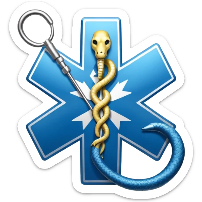 simple blue medical star of life symbol with white rod and snake emblem sticker
