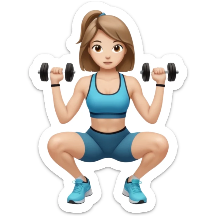 Beautiful woman with light brown shoulder length hair popping a squat without any weights sticker