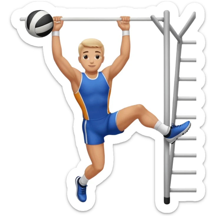 white sportsman in the playground with ball, dressed  in sport suit on sports horizontal bars sticker