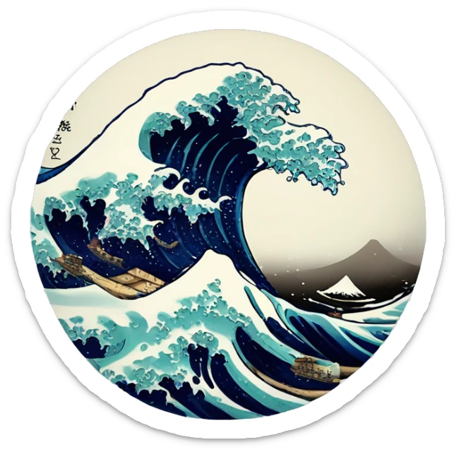 a wave in the style of 'the great wave' with studio Ghibli & one piece art sticker