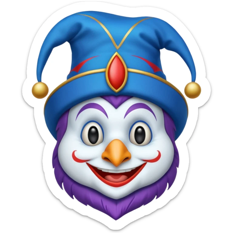 crazy funny colorful penguin jolly joker, medieval, vintage, court jester, mac os icon, blue color sticker