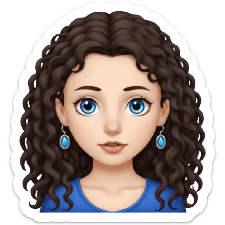 white girl, dark brown long slightly curly hair , skinni but with big breast , septum piercing on nose, beautiful dark gray-blue eyes, sticker