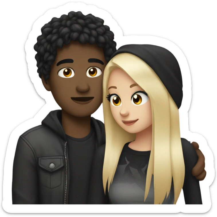 Emo couple hugging  guy with black hair girl with blonde hair sticker