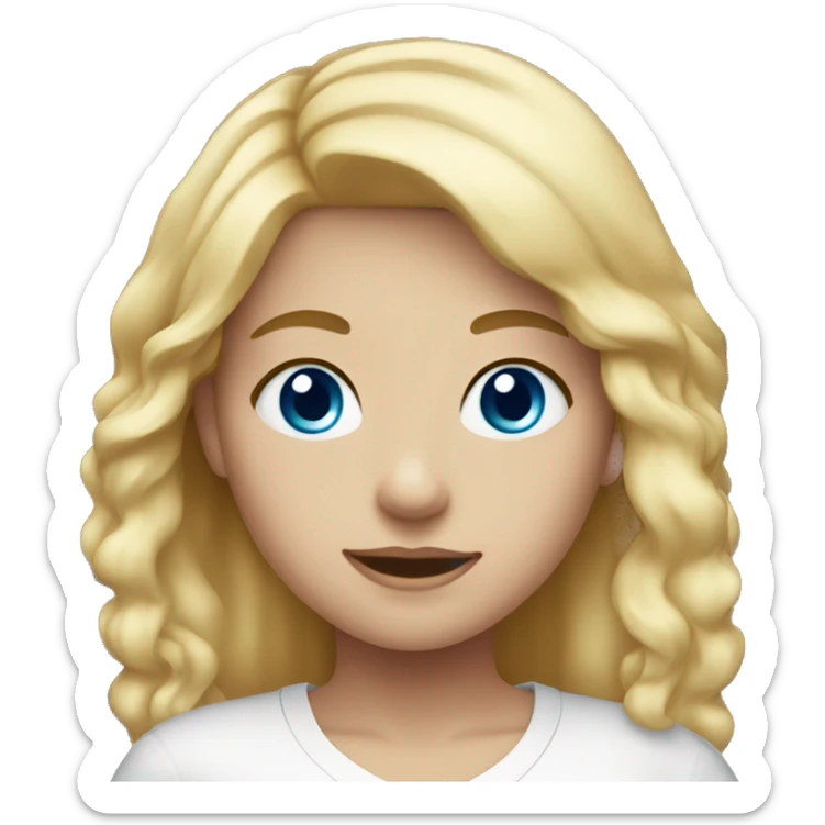 girl with blonde hair blue eyes wearing a white shirt sticker