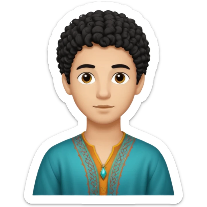 Young man with black curly hair cascade Haircut and light dark skin, moroccan / amazingh race sticker