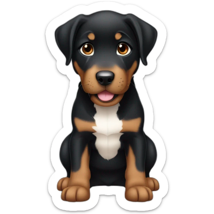 emoji of a black and brown beauceron puppy with white chest and chin making a hungry gesture sticker
