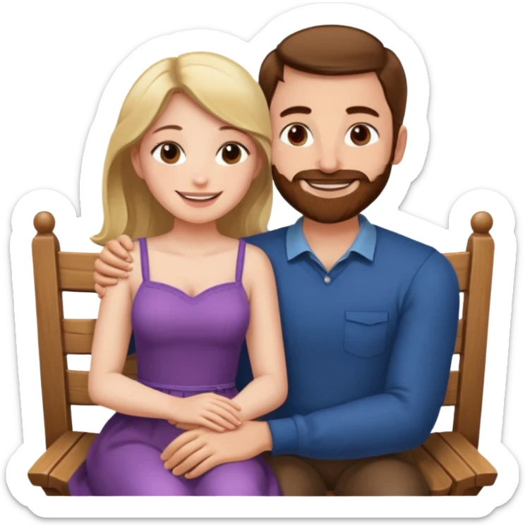 A woman sitting on a man's lap in a wooden chair face to face sticker