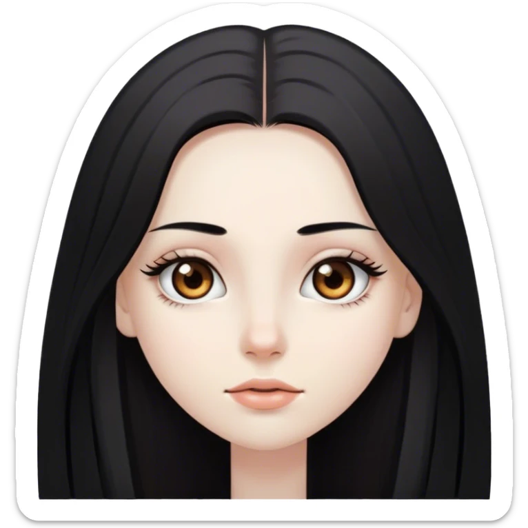 A girl with pale skin, brown eyes, long eyelashes and long black straight hair sticker