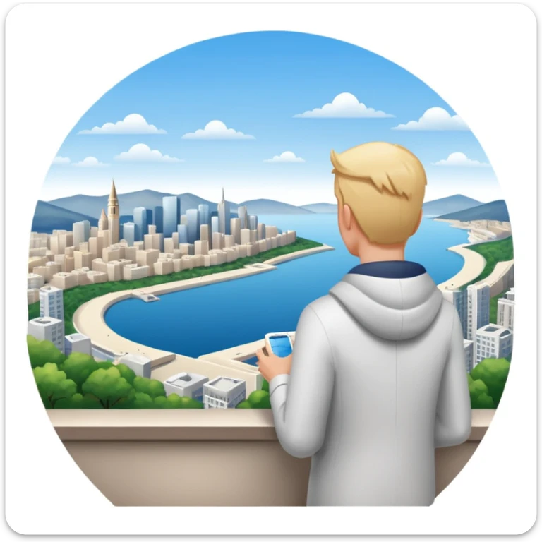 quelqu'un qui admire la vue depuis un point panoramique avec une ville en contrebas
 sticker