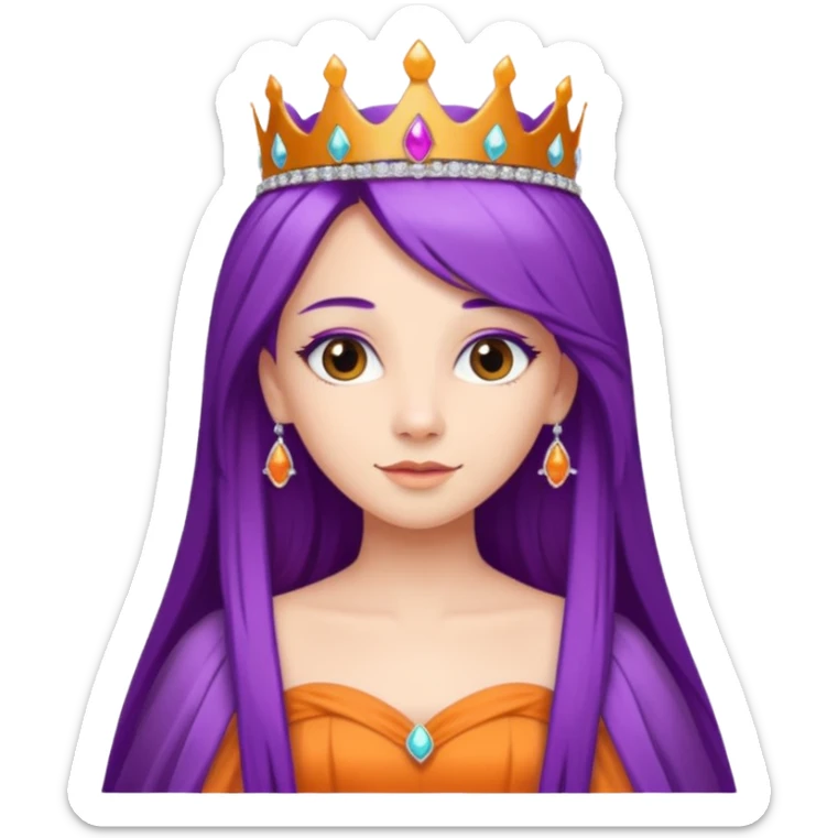 Princesses with long Purple Hair in Gown with Tiara, orange dress sticker