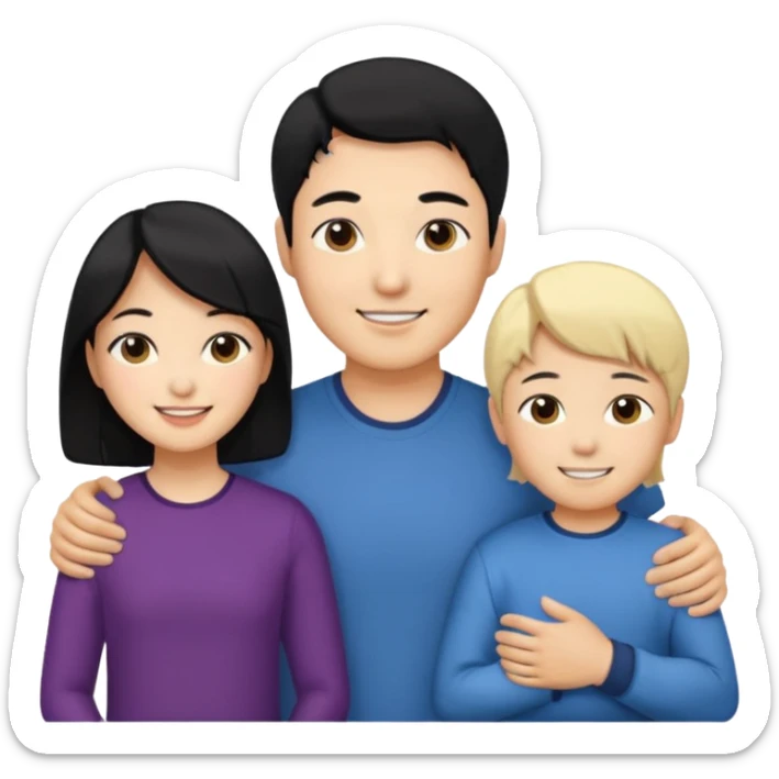 Family korean male x blonde female + black hair kid sticker