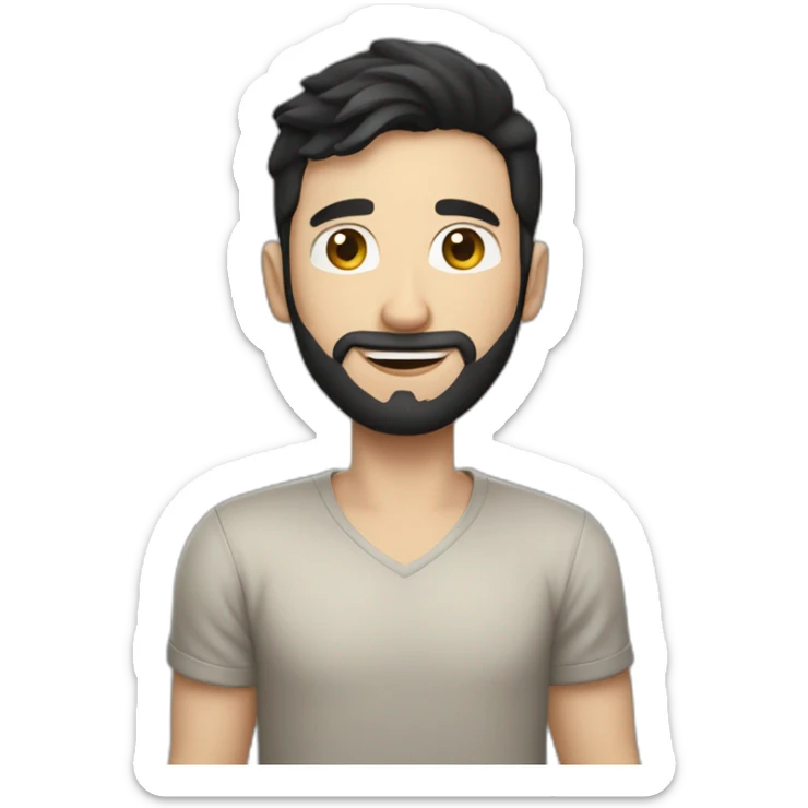29 years old white skin man from spain with black hair, no beard, who loves apple company sticker