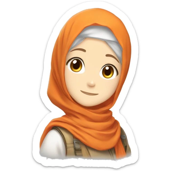 anime girl hijab smile sweet white skinned peanime female adventurer in orange clothes half and wave sticker