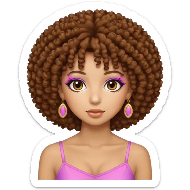 Naturally tan skin girl short brown curly afro hrown eyes gyaru sticker