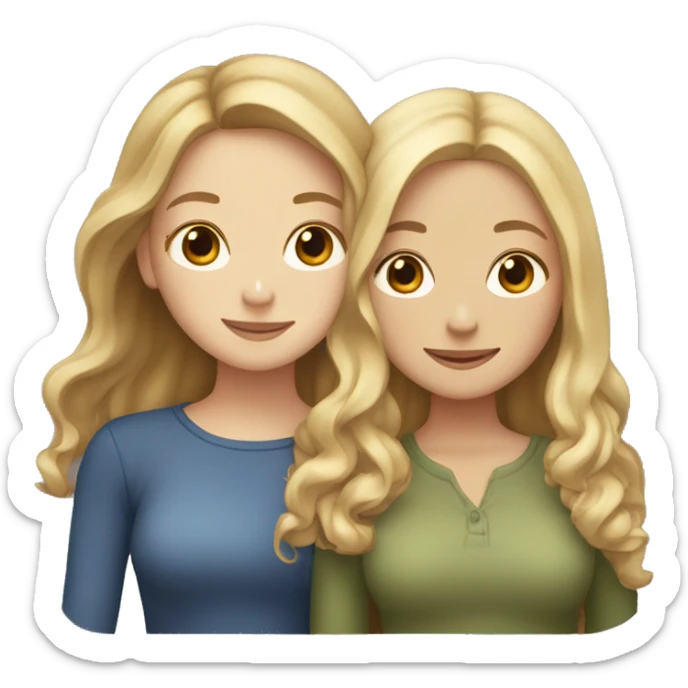 two white girl best friends hugging, 1 with brown hair and 1 with blonde hair  sticker