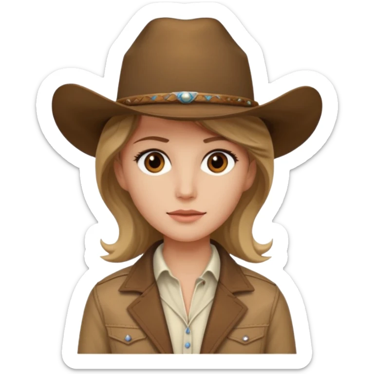 Ennis Del Mar from Brokeback Mountain with brown eyes, dark blonde hair, ivory shirt, brown jacket and cowboy hat sticker