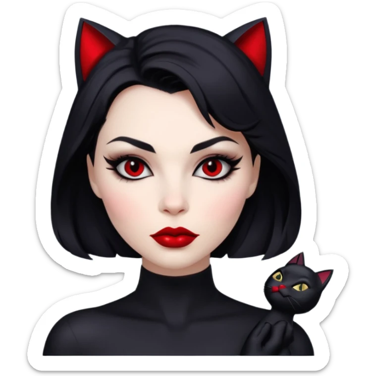 Cat woman  black eyes with black eyeliner dark hair big lips  sticker