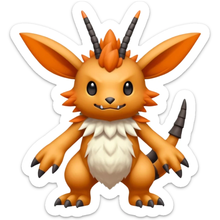 randomly-colored furry edgy kawaii Fakémon-Pokémon-Scalie-Digimon-creature (full body) with antennas and long segmented body sticker