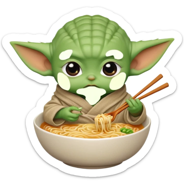 Baby yoda eating ramen noodles, pouty-ish eyes sticker