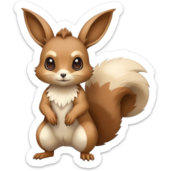 Cute cool animal hybrid Fakemon full body, brown, beige, squirrel-eevee-bunny sticker