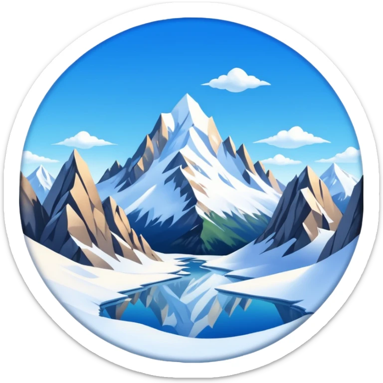 a snowy mountain landscape with steep peaks and a clear sky, fish eye lens effect sticker