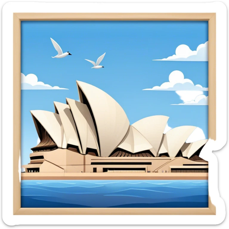 Cinematic Realistic Sydney Opera House Landmark Emoji, depicted with its iconic sail‚Äêlike design set against a clear blue sky, rendered with crisp architectural detail and dynamic lighting. sticker