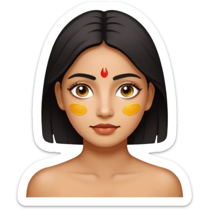 make an emoticon of a woman that has gel-like under eye patches of skincare of transparent color and make the woman slightly indian with only skintone and hair and no other such element and make the patches slightly bigger sticker