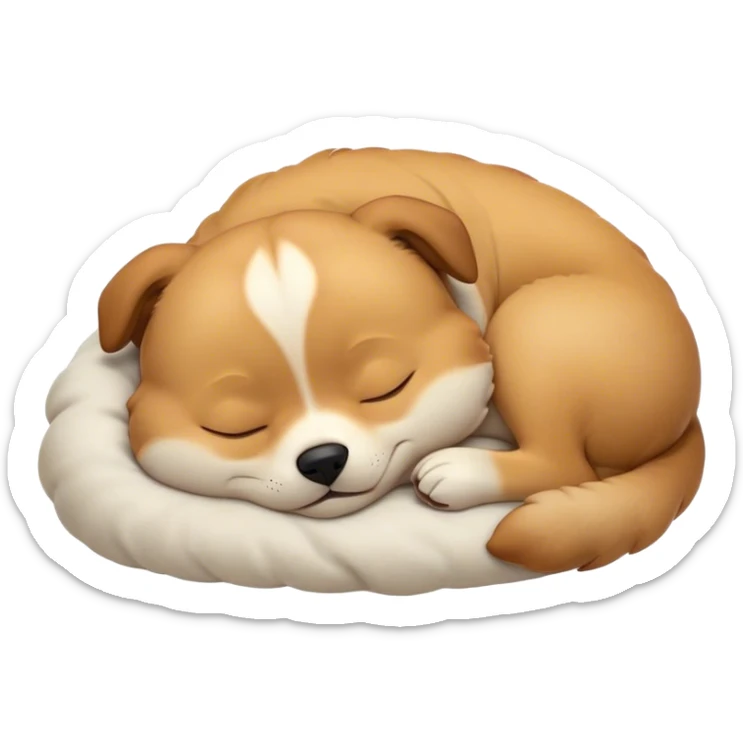 Meme-Worthy Cute Sleeping Domestic Dog Portrait Emoji, Head resting peacefully with a contented smile, showcasing a delightfully cuddly build and a luxuriously soft coat, eyes gently closed in serene, restful slumber, Simplified yet hilariously adorable features, highly detailed, glowing with a soft, drowsy light, high shine, relaxed and utterly lovable, stylized with an air of playful laziness, soft glowing outline, capturing the essence of a sleeping dog that feels destined to become the next viral sensation of adorable rest! sticker