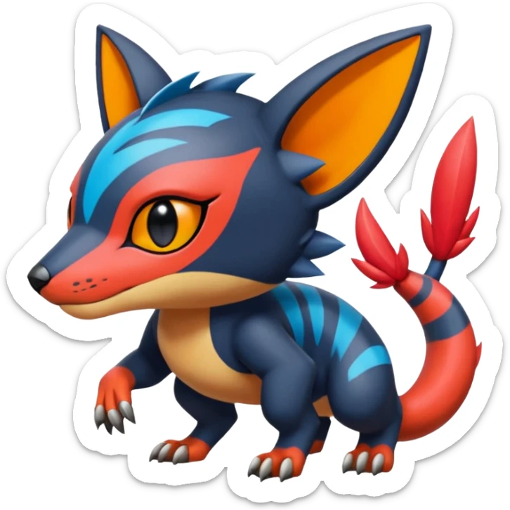  exotic colorful tropical cyber-Sleuth-Litten-Linoone-Noibat-Fakémon-Pokémon-Vernid-creature sticker