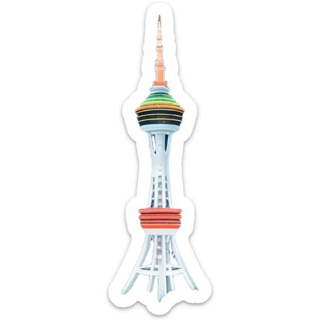 Cinematic Realistic N Seoul Tower Landmark Emoji, featuring the iconic tower perched atop Namsan Mountain, glowing against the night sky with panoramic city lights stretching beyond. sticker