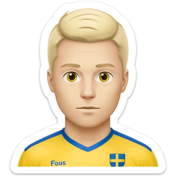 Swedish male soccer player with yellow and blue clothes like Swedish national players and with the Swedish flag on the chest with the text football icon  sticker