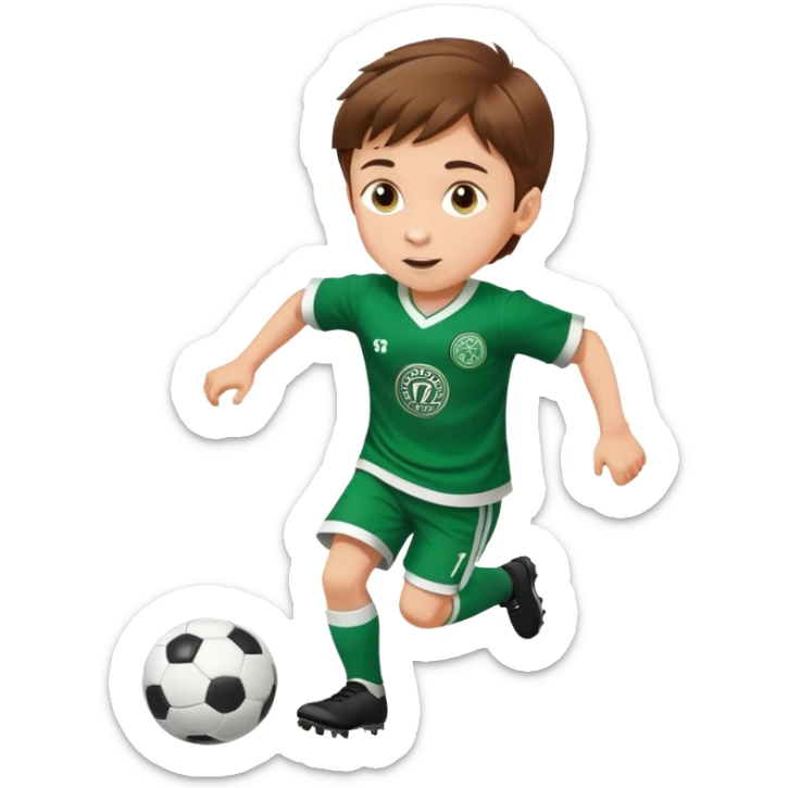 Brown hair 6 years old boy footballer RUNNING playing soccer wearing celtic uniform ( jersey) # 17 in the jersey !  sticker