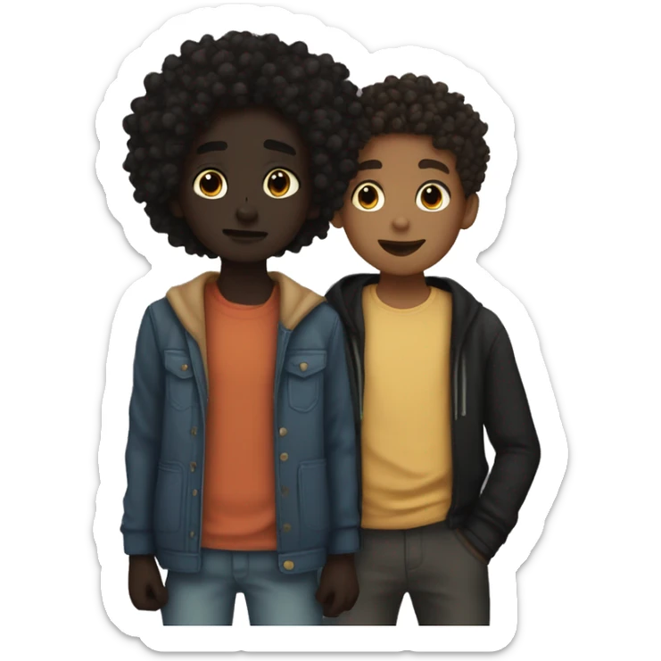 darkskin boy with dread and light skin boy with black curly hair kissing sticker