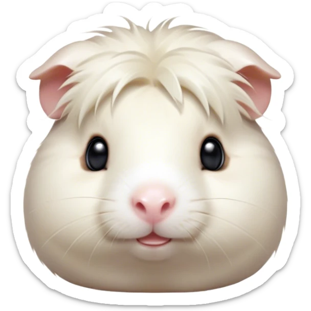 Cinematic Cute White Guinea Pig Portrait Emoji, Head tilted playfully and inquisitively, showcasing a silky, immaculate white coat with a natural glow, round, sparkling dark eyes filled with curiosity, Simplified yet irresistibly adorable features, highly detailed, glowing with a warm, friendly light, high shine, affectionate and lively, stylized with a touch of whimsy, bright and endearing, soft glowing outline, capturing the essence of a mischievous yet loving guinea pig, so playful it feels like it could nuzzle out of the screen and into your arms! sticker