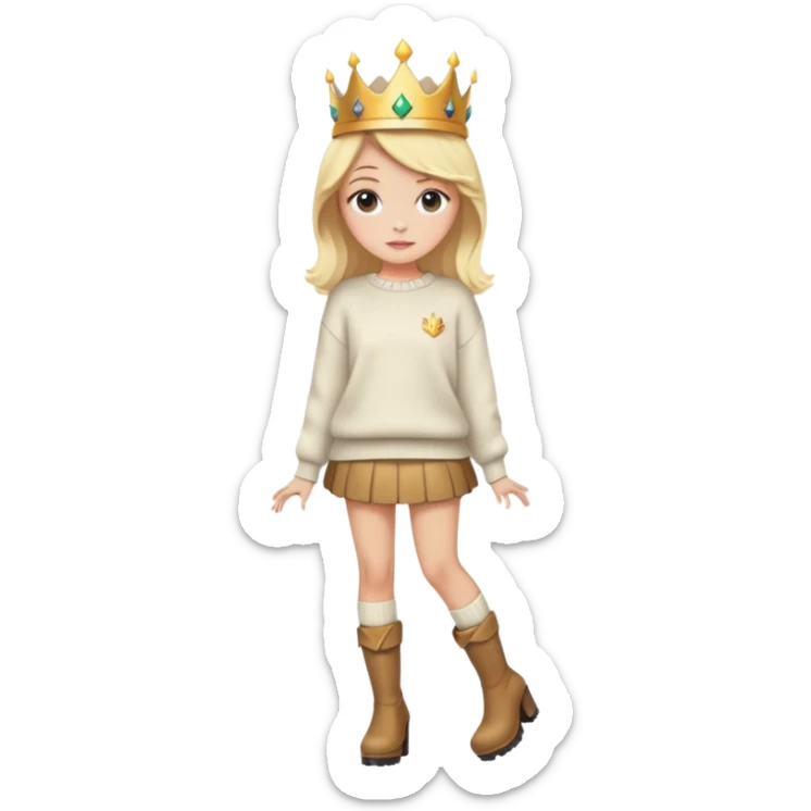 ragazza bionda con la corona,gonna corta e maglione oversize e stivali col tacco sticker