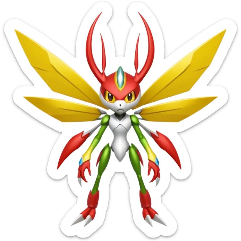 Cute Cool Edgy Shiny Ethereal Legendary Kartana-Digimon-Scizor-hybrid full body sticker