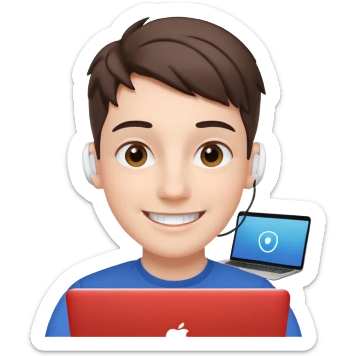 video meeting via laptop smiling person with airpods  sticker