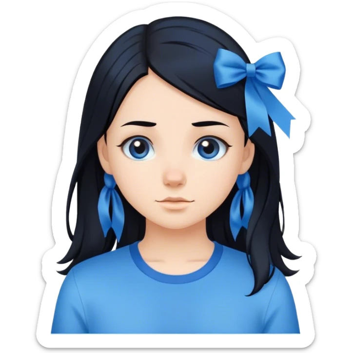 pretty girl with blue shirt and ribbon on her black hair sticker