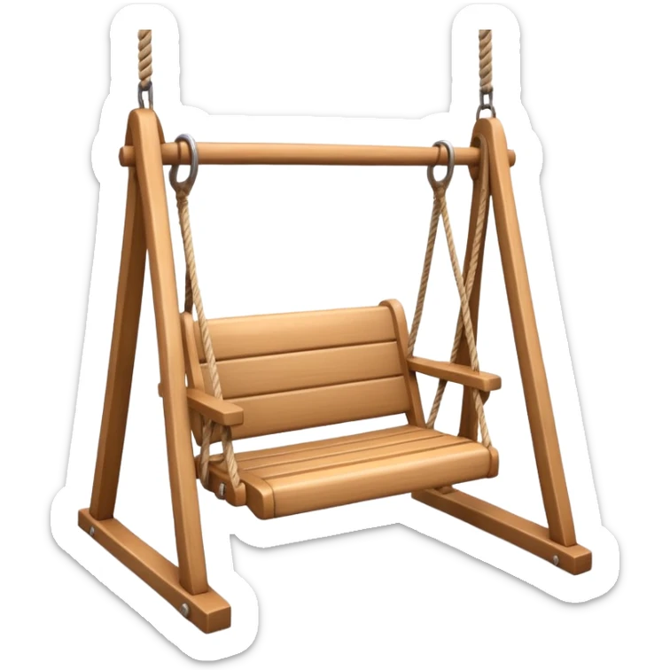 iOS-style 3D emoji: a wooden swing hanging from two ropes, suspended in mid-air, with soft shadows and glossy highlights sticker