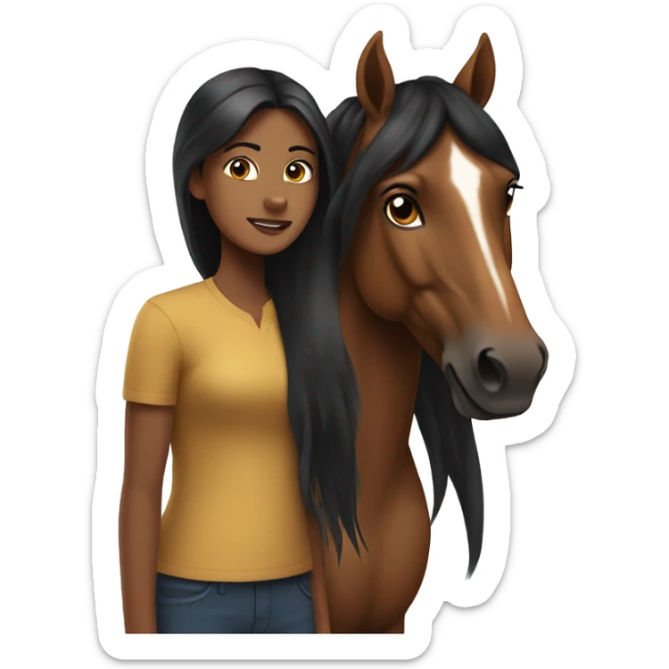 Brown horse with a brownskinned girl with long black hair  sticker