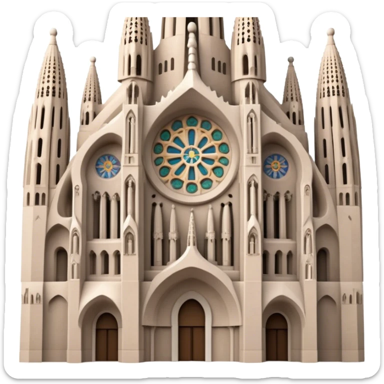 Cinematic Realistic Sagrada Fam√≠lia Landmark Emoji, depicted with the intricate, soaring architecture of the basilica rendered with detailed textures and dramatic, ethereal lighting. sticker