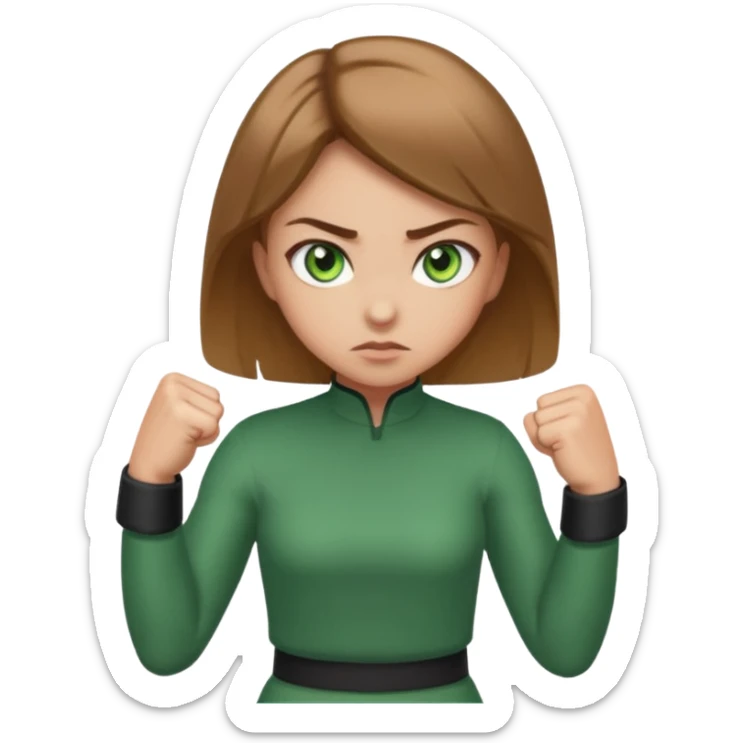 girl with green eyes and brown light hair fighthing sticker