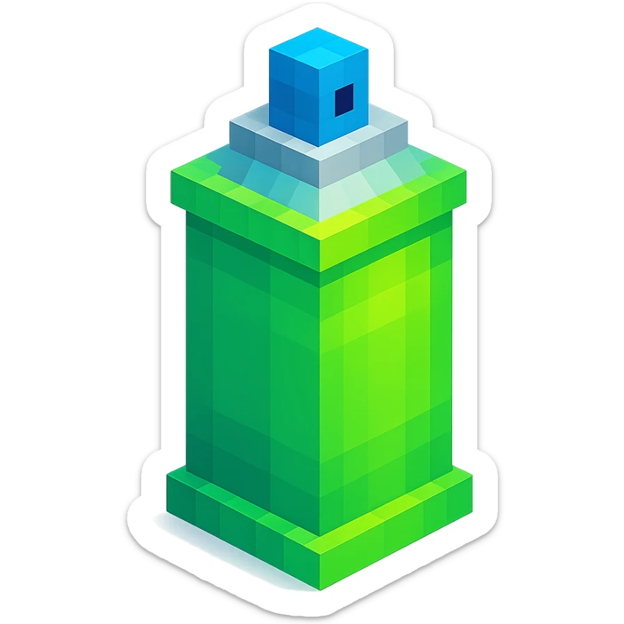 voxel style isometric spray paint can, green color sticker