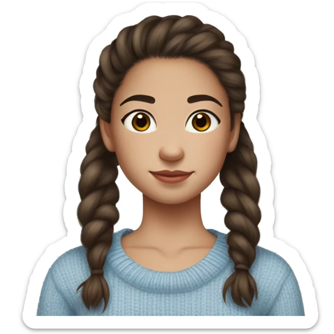 teenage girl, hispanic, freckles, afro brown hair, pony tail, medium length hair, brown eyes, light blue sweater, winter sweater, freckle sticker