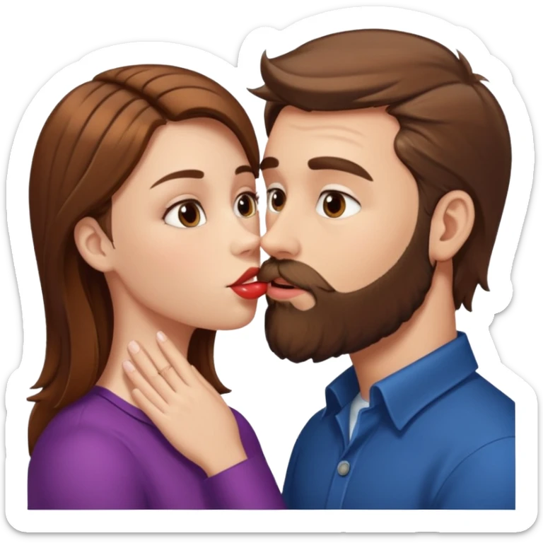 White man with brown hair and beard kissing lips with a white girl with brown hair sticker