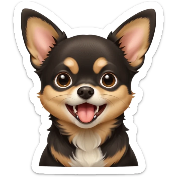 A high-resolution digital illustration of a cute black and tan chihuahua yawning. portrait in a clean, semi-realistic style sticker
