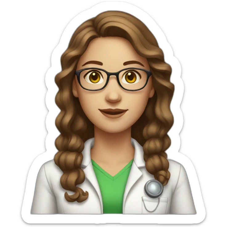 chemist female brown wavy hair light skin green eyes with glasses sticker