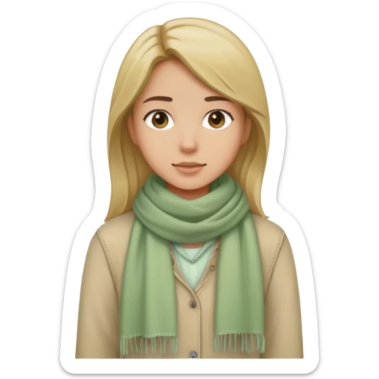 standing girl with wheatish complexion, beige scarf, light green shirt, jeans sticker